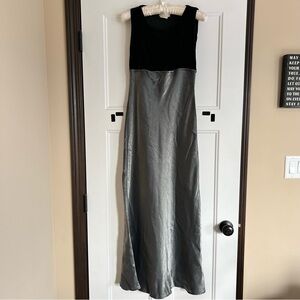 Vintage Maurices Black Velvet Metallic Gray Prom Dress 3 4 Goth 90s Empire Waist